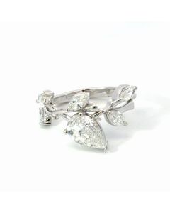 14K White Gold 1.63ctw Diamond Vine Ring with Pear 1.10ct