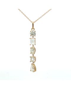 18K Yellow Gold 2.46ctw Diamond Mix Shape Drop Pendant with Paperclip Chain