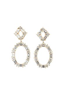 18K Yellow Gold 2 3/4ctw Diamond Baguette and Round Drop Earrings