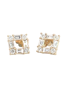 14K Yellow Gold 1/1ctw Diamond Baguette and Round Earrings