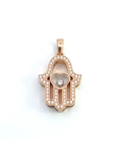 Chopard 18K Rose Gold .22ct Happy Diamonds Pave Hamsa Hand Diamond Pendant Necklace