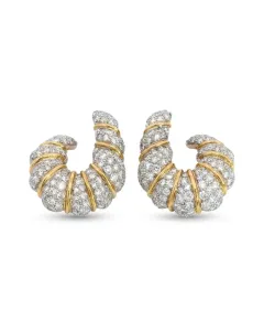 18K Yellow Gold and White Gold 7/1ctw Pave Earrings