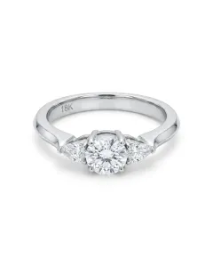 18K White Gold 1/1ctw Diamond 3-stone Round and Pear Ring