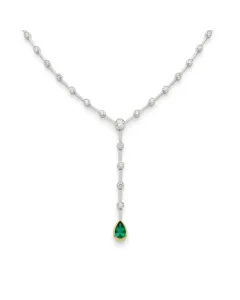 18K White and Yellow Gold 1/1ctw Diamond and Emerald dangle Necklace