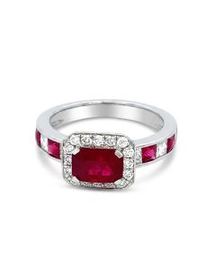 18K White Gold .83ctw Diamond and Ruby 1.78ct Ring