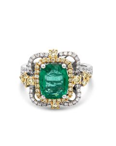 18K White and Yellow Gold 1.04ctw Diamond Emerald 2.15ct center