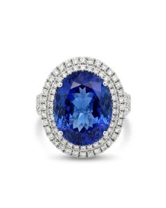 18K White Gold .41ctw Diamond and Oval Tanzanite 8.81ct Ring