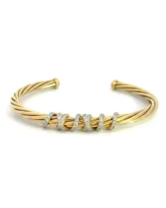 David Yurman 18K Yellow Gold 1/2ctw Diamond Helena Center Station Bangle Bracelet