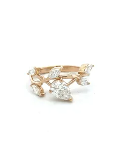 14K Yellow Gold 1,25ctw Diamond Vine Ring with GIA 2231685353 Pear .72 GSI2 EXVG None