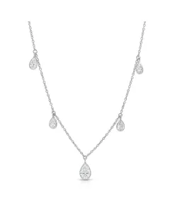 14K White Gold 1.79ctw Pear Diamond 5-Stone Dangle Necklace with 0.81ct Pear Shape Center