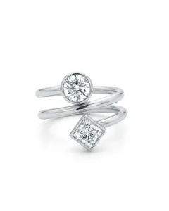 14K White Gold 1.49ctw Diamond Triple Band Ring GIA 2235923578 Round .76 EI1 EXEXEX None, GIA 2235920591 Princess .73 ESI2 GDFA None