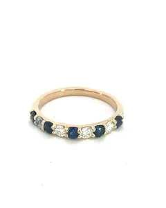 14K Yellow Gold 9 Stone Diamond and Sapphire Band, 0.30ctw diamonds and 0.50ctw sapphire