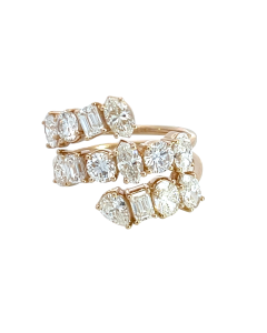14K Yellow Gold 3.47ctw Diamond 3 Row Mix Shape Ring
