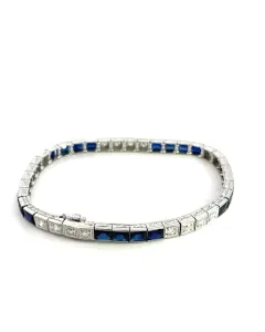 Platinum 1/1ctw Old Euro Diamond and Sapphire Bracelet
