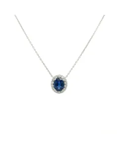 14K White Gold 0.24ctwDiamond and 1.53ctw Oval Sapphire Slide Pendant