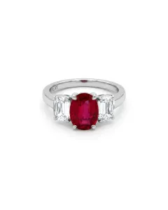 PLATINUM 1.04ctw Diamond and 2.07ctw Ruby Engagement Ring