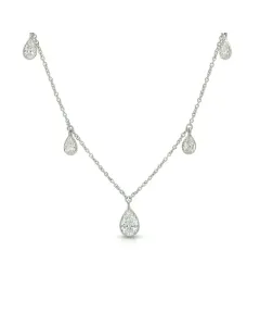 14K White Gold 1.63ctw Pear Diamond 5-Stone Dangle Necklace