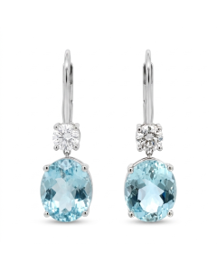 14K White Gold 1.02ctw Diamond and 1.13ctw Aqua Gemstone Earrings GIA 2175299527 Round .52 DVS2 VGEXVG Medium, GIA 6243025011 Round .50 DVS1 EXEXEX Mpme
