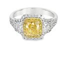 18K White Gold Ring with 1.01ctw Cushion (GIA6441632728) Center and 0.89ctw Yellow and White Diamonds