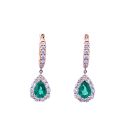 18K Yellow Gold 1.02ctw Diamond 1.41ctw Emerald Earrings