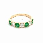 14K Yellow Gold 7 Stone Diamond and Emerald Band, 0.55ctw diamonds and 0.65ctw Emeralds