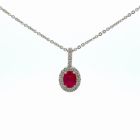14K White Gold .09ctw Diamond 0.48ctw Ruby Necklace 18"