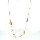 14K Yellow Gold Multi Gemstone Necklace 36" (Amethyst, Blue Topaz, Citrine, Rose Quartz, Lime Quartz, White Quartz)