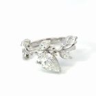 14K White Gold 1.63ctw Diamond Vine Ring with Pear 1.10ct