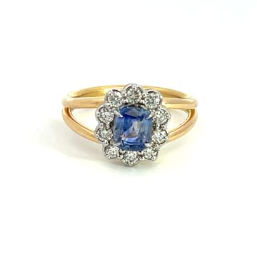 18K White and Yellow .36ctw Diamond and 1.18ct natural Kashmir Sapphire Ring