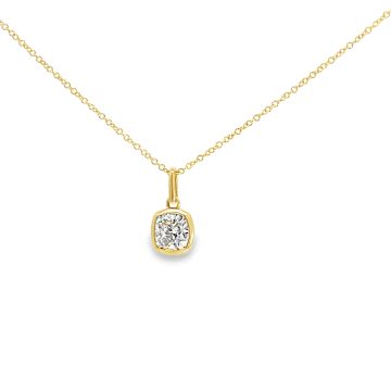 18K Yellow Gold 1.02ctw Diamond Cushion Bezel Pendant