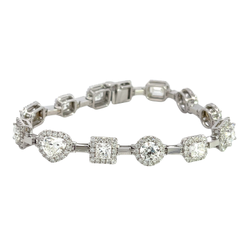 18K White Gold 12.66ctw with 10.31ctw GHI VVS1-I1 Mixed Fancy Shape and 2.35ctw Diamond Halo Bracelet