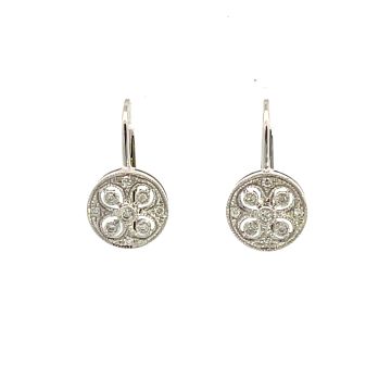 14K White Gold .12ctw Vintage Style Diamond Drop Earrings