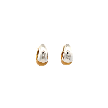 18K White and Yellow Gold 1/10ctw Diamond Huggie Earrings