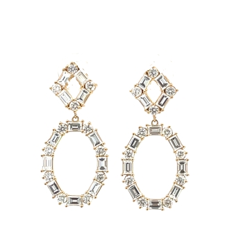 18K Yellow Gold 2 3/4ctw Diamond Baguette and Round Drop Earrings