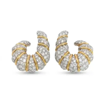 18K Yellow Gold and White Gold 7/1ctw Pave Earrings