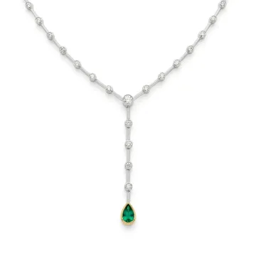 18K White and Yellow Gold 1/1ctw Diamond and Emerald dangle Necklace