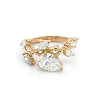 18K Yellow Gold 1.51ctw Diamond Vine Ring with GIA 6233797569 Pear 1.00 GSI2 EXVG None