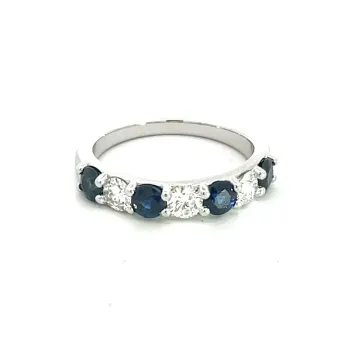 14K White Gold 7 Stone Diamond and Sapphire Band, 0.55ctw diamonds and 0.92ctw sapphire