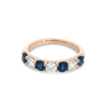 14K Yellow Gold 7 Stone Diamond and Sapphire Band, 0.55ctw diamonds and 0.92ctw sapphire