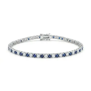 14K White Gold Diamond and Sapphire Tennis bracelet wiht 2.19ctw diamonds and 3.07ctw sapphires