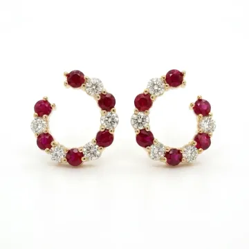 14K Yellow Gold 1.32ctw Diamond and 1.90ctw Ruby Twist Hoops