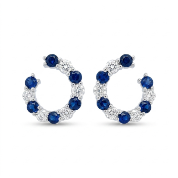 14K White Gold 1.32ctw Diamond and 2.05ctw Sapphire Twist Hoops