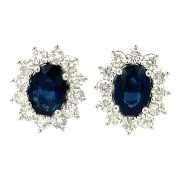 14K White Gold Diamond and Sapphire Earrings 0.90ctw Diamonds 2/1ctw Sapphire