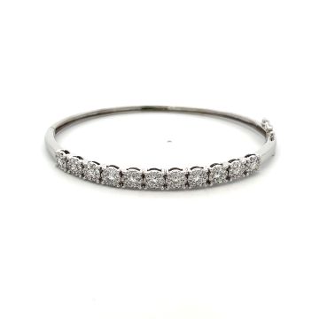 14K White Gold 1 1/2ctw Diamond cluster Bangle Bracelet