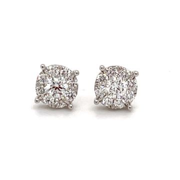14K White Gold 5/8ctw Diamond cluster Earrings