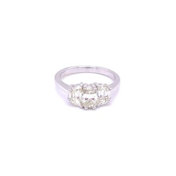 18K White Gold 3 stone Old Mine Diamond Ring with 1.57ctw
