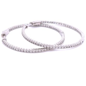 14K White Gold 1 1/2ctw Diamond Hoop Earrings