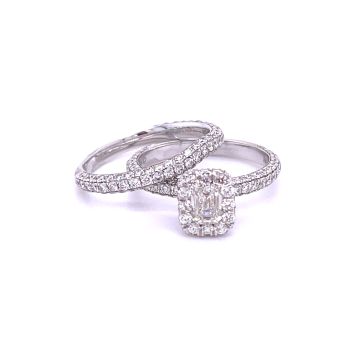 14K White gold 2 1/4ctw Diamond Pave Wedding Set with 1/2ct Emerald Center