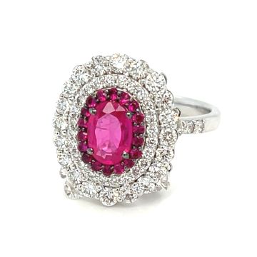18K White Gold Diamond and Ruby Dangling Ring with 1.64ctw Diamonds and 0.82ct Center