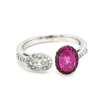18K White Gold Bypass Diamond and Ruby Ring with 0.39ct Diamond and 0.98ctw Ruby